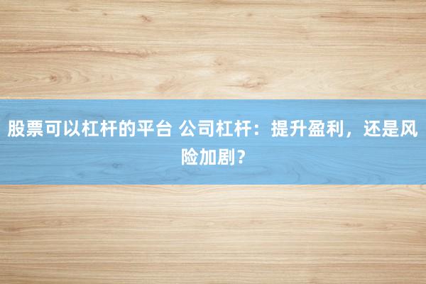 股票可以杠杆的平台 公司杠杆：提升盈利，还是风险加剧？