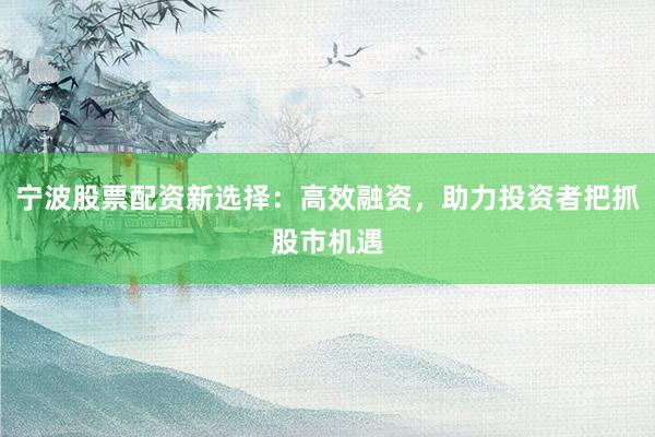 宁波股票配资新选择：高效融资，助力投资者把抓股市机遇